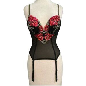 Victoria’s Secret 34D Floral Lace Bustier Corset Black Intimates Bra Party